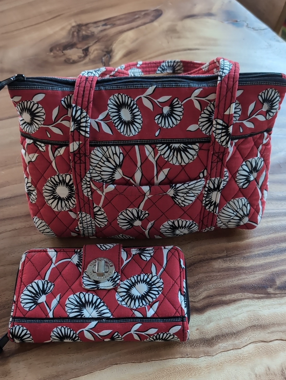 Vera Bradley Quilted Floral Tote and Wallet Set in Red